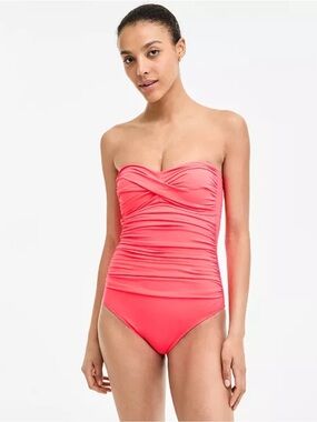 Anne Cole Coral Pink Twist-Front Ruched One-Piece Swimsuit Size 12